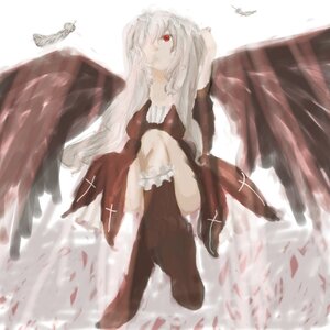 Rating: Safe Score: 0 Tags: 1girl bird bloomers bug butterfly dove dress feathers image insect long_hair red_eyes sitting solo suigintou wings User: admin