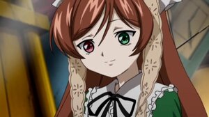 Rating: Safe Score: 0 Tags: 1girl black_ribbon brown_hair closed_mouth dress frills green_eyes head_scarf heterochromia image long_hair looking_at_viewer red_eyes ribbon smile solo suiseiseki User: admin