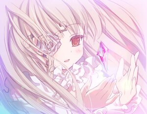 Rating: Safe Score: 0 Tags: 1girl bangs blonde_hair blush dress eyepatch frills image kirakishou long_hair looking_at_viewer open_mouth red_eyes smile solo User: admin