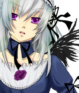 Rating: Safe Score: 0 Tags: 1girl black_wings detached_collar dress flower frills hairband image long_sleeves looking_at_viewer open_mouth purple_eyes ribbon rose silver_hair solo suigintou wings User: admin