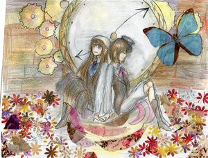 Rating: Safe Score: 0 Tags: 2girls brown_hair bug butterfly closed_eyes dress flower hat image insect long_hair multiple_girls pair souseiseki suiseiseki traditional_media watercolor_(medium) User: admin