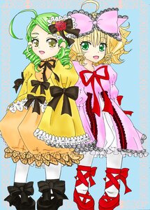 Rating: Safe Score: 0 Tags: 2girls ahoge blonde_hair bow dress drill_hair frills green_eyes green_hair hair_bow hair_ornament hina_ichigo hinaichigo image kanaria multiple_girls open_mouth pair pantyhose pink_bow ribbon short_hair smile white_legwear yellow_eyes User: admin