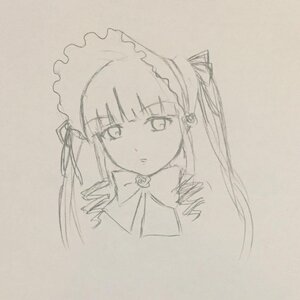 Rating: Safe Score: 0 Tags: 1girl bangs blush bonnet bow bowtie brown_background closed_mouth drill_hair eyebrows_visible_through_hair image long_hair looking_at_viewer monochrome photo portrait shinku simple_background solo traditional_media twintails upper_body User: admin