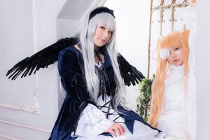 Rating: Safe Score: 0 Tags: 2girls 91076 angel angel_wings bangs black_wings blonde_hair dress eyepatch feathered_wings feathers gothic_lolita lips lolita_fashion long_hair long_sleeves looking_at_viewer multiple_cosplay multiple_girls suigintou tagme wings User: admin