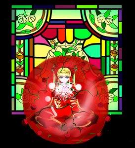 Rating: Safe Score: 0 Tags: 1girl auto_tagged blonde_hair blue_eyes bug butterfly dress flower image letterboxed plant red_flower red_rose rose shinku solo stained_glass thorns vines User: admin