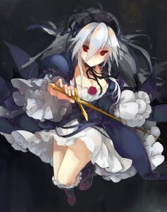 Rating: Safe Score: 0 Tags: 1girl breasts dress flower frills image lolita_fashion long_hair long_sleeves red_eyes rose solo suigintou weapon white_hair User: admin