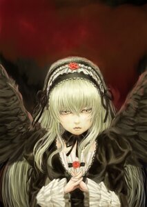 Rating: Safe Score: 0 Tags: 1girl angel_wings black_ribbon black_wings blonde_hair brown_eyes commentary_request dress feathered_wings feathers flower frills hairband highres image long_hair long_sleeves looking_at_viewer red_flower red_rose ribbon rose rozen_maiden silver_hair solo suigintou tsun_(tsutaya01) upper_body white_hair white_wings wings User: admin