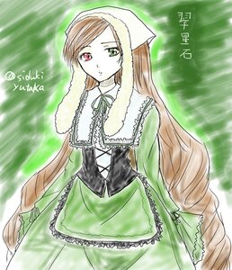 Rating: Safe Score: 0 Tags: 1girl brown_hair dress frills green_dress green_eyes head_scarf heterochromia image long_hair long_sleeves looking_at_viewer red_eyes solo suiseiseki very_long_hair User: admin