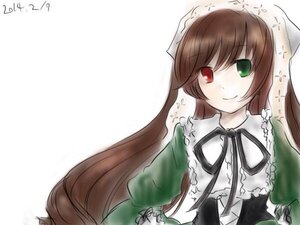 Rating: Safe Score: 0 Tags: 1girl brown_hair dress frills green_dress green_eyes heterochromia image long_hair long_sleeves looking_at_viewer red_eyes simple_background smile solo suiseiseki very_long_hair white_background User: admin