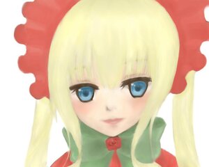 Rating: Safe Score: 0 Tags: 1girl bangs blonde_hair blue_eyes blush bonnet bow bowtie closed_mouth face flower image long_hair looking_at_viewer portrait red_rose rose shinku sidelocks simple_background smile solo striped white_background User: admin