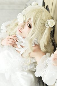 Rating: Safe Score: 0 Tags: 1girl blonde_hair dress flower hair_flower hair_ornament kirakishou lips lolita_fashion long_hair ribbon rose solo white_flower white_rose User: admin