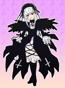 Rating: Safe Score: 0 Tags: 1girl black_wings boots dress flower frills full_body hairband high_heel_boots image knee_boots lolita_hairband long_hair long_sleeves looking_at_viewer pink_background pink_eyes rose simple_background solo standing suigintou wings User: admin