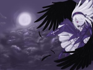 Rating: Safe Score: 0 Tags: 1girl black_feathers black_wings cloud dress feathered_wings feathers frills full_moon hairband image long_hair long_sleeves looking_at_viewer moon red_eyes sky solo suigintou wings User: admin