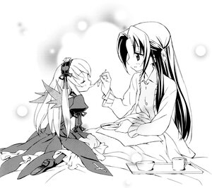 Rating: Safe Score: 0 Tags: 2girls blush cup dress frills greyscale hairband image kakizaki_megu long_hair long_sleeves monochrome multiple_girls plate sitting solo suigintou very_long_hair User: admin