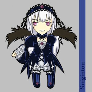 Rating: Safe Score: 0 Tags: 1girl black_wings chibi cross-laced_clothes detached_collar dress frills grin hairband image long_hair long_sleeves looking_at_viewer pink_eyes rose smile solo suigintou wings User: admin
