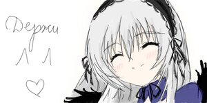 Rating: Safe Score: 0 Tags: 1girl bangs black_ribbon blush closed_eyes closed_mouth dress eyebrows_visible_through_hair hairband heart image long_hair long_sleeves ribbon silver_hair simple_background smile solo suigintou white_background wings User: admin