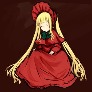 Rating: Safe Score: 0 Tags: 1girl blonde_hair bow bowtie closed_eyes dress full_body green_bow image long_hair long_sleeves shinku sitting sleeping solo twintails very_long_hair User: admin