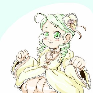Rating: Safe Score: 0 Tags: 1girl ahoge antenna_hair blush closed_mouth dress drill_hair flower frills green_eyes green_hair hair_ornament image kanaria long_sleeves outline smile solo striped_background white_outline wide_sleeves User: admin