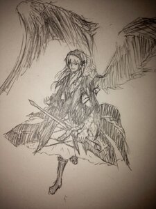 Rating: Safe Score: 0 Tags: 1girl boots dress feathered_wings full_body hairband image long_hair long_sleeves looking_at_viewer monochrome sketch solo standing suigintou traditional_media wings User: admin