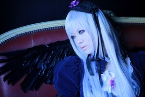 Rating: Safe Score: 0 Tags: 1girl bangs black_ribbon black_wings closed_mouth dress feathered_wings feathers flower gothic_lolita hairband lips lolita_fashion long_hair realistic ribbon solo suigintou upper_body wings User: admin