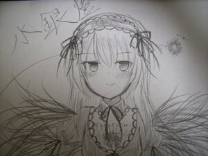 Rating: Safe Score: 0 Tags: 1girl blush closed_mouth eyebrows_visible_through_hair flower greyscale hair_ribbon hairband image long_hair looking_at_viewer monochrome ribbon smile solo suigintou traditional_media wings User: admin