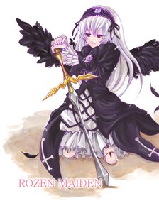 Rating: Safe Score: 0 Tags: 1girl black_wings dress feathers flower frilled_sleeves frills hairband image long_hair long_sleeves pink_eyes ribbon rose silver_hair solo suigintou weapon wings User: admin