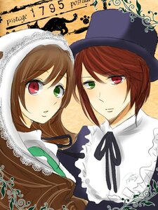 Rating: Safe Score: 0 Tags: 2girls brown_hair dress green_eyes hat head_scarf heterochromia image long_hair long_sleeves looking_at_viewer multiple_girls pair red_eyes short_hair siblings sisters souseiseki suiseiseki top_hat twins User: admin