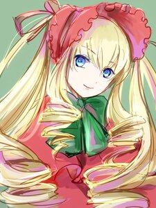 Rating: Safe Score: 0 Tags: 1girl blonde_hair blue_eyes bow bowtie closed_mouth dress drill_hair green_bow image long_hair long_sleeves looking_at_viewer shinku simple_background smile solo twin_drills User: admin