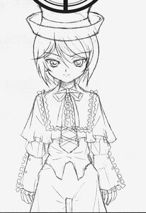 Rating: Safe Score: 0 Tags: 1girl capelet closed_mouth eyebrows_visible_through_hair frills greyscale hair_between_eyes hat image long_sleeves looking_at_viewer monochrome ribbon short_hair sketch sleeves_past_wrists solo souseiseki standing User: admin