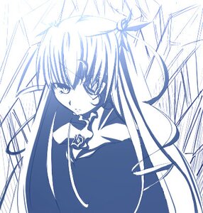 Rating: Safe Score: 0 Tags: 1girl animal_ears bangs barasuishou blue_theme closed_mouth hair_ribbon image long_hair looking_at_viewer monochrome ribbon simple_background solo upper_body white_background User: admin