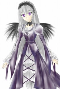 Rating: Safe Score: 0 Tags: 1girl black_dress black_ribbon closed_mouth dress frills hairband image juliet_sleeves long_hair long_sleeves looking_at_viewer puffy_sleeves silver_hair simple_background solo standing suigintou white_background wings User: admin