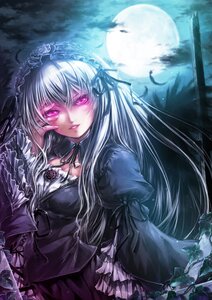 Rating: Safe Score: 0 Tags: 1girl black_wings commentary_request dress feathers flower frills full_moon gothic_lolita hairband image lolita_fashion long_hair long_sleeves looking_at_viewer misaki_(kyal_001) moon night photoshop_(medium) pink_eyes puffy_sleeves red_eyes ribbon rose rozen_maiden silver_hair solo suigintou wings User: admin