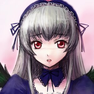 Rating: Safe Score: 0 Tags: 1girl black_wings blush detached_collar frills gothic_lolita hairband image lolita_fashion lolita_hairband long_hair looking_at_viewer open_mouth pink_background red_eyes ribbon silver_hair solo suigintou upper_body wings User: admin