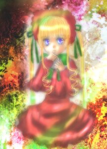 Rating: Safe Score: 0 Tags: 1girl blonde_hair blue_eyes bowtie dress green_bow image long_hair long_sleeves looking_at_viewer outdoors red_dress shinku solo standing very_long_hair User: admin