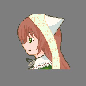 Rating: Safe Score: 0 Tags: 1girl animal_ears bangs brown_hair closed_mouth dress eyebrows_visible_through_hair green_eyes hood image long_hair pink_background pixel_art profile purple_background simple_background solo suiseiseki User: admin
