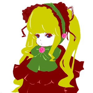 Rating: Safe Score: 0 Tags: 1girl blonde_hair blue_eyes bow bowtie dress flower green_bow image long_hair long_sleeves looking_at_viewer red_dress rose shinku simple_background solo white_background User: admin