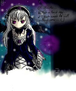 Rating: Safe Score: 0 Tags: 1girl black_wings dress flower frills hairband image long_hair long_sleeves purple_eyes rose silver_hair solo suigintou wings User: admin