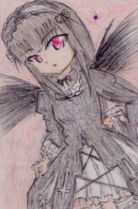 Rating: Safe Score: 0 Tags: 1girl black_wings dress flower frills hairband image long_hair long_sleeves looking_at_viewer pink_eyes ribbon rose solo suigintou wings User: admin