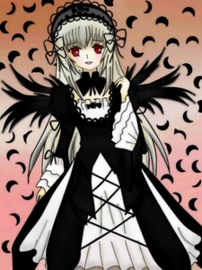 Rating: Safe Score: 0 Tags: 1girl black_wings detached_collar dress frills hairband image lolita_hairband long_hair long_sleeves looking_at_viewer petals red_eyes solo suigintou very_long_hair wings User: admin