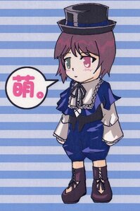 Rating: Safe Score: 0 Tags: 1girl blush boots brown_hair dress full_body hat heterochromia image long_sleeves red_eyes ribbon short_hair shorts solo souseiseki standing striped striped_background top_hat vertical_stripes User: admin