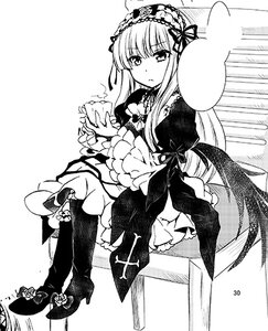 Rating: Safe Score: 0 Tags: 1girl boots cup dress food frills full_body greyscale hairband high_heel_boots high_heels image lolita_fashion lolita_hairband long_hair long_sleeves looking_at_viewer monochrome sitting solo suigintou teacup wings User: admin