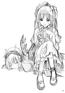 Rating: Safe Score: 0 Tags: 2girls doujinshi doujinshi_#12 dress frills full_body greyscale hairband image long_hair long_sleeves looking_at_viewer monochrome multiple multiple_girls shinku simple_background sitting sketch suigintou white_background wings User: admin