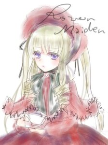 Rating: Safe Score: 0 Tags: 1girl blonde_hair blush bonnet bow bowtie capelet dress image long_hair long_sleeves looking_at_viewer red_dress shinku simple_background solo twintails white_background User: admin