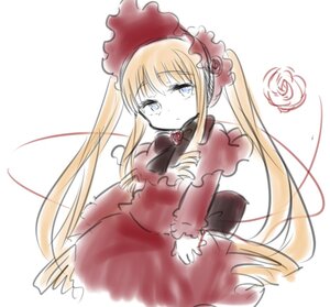 Rating: Safe Score: 0 Tags: 1girl blonde_hair blue_eyes bow bowtie dress image long_hair long_sleeves looking_at_viewer red_dress shinku signature simple_background solo twintails very_long_hair white_background User: admin