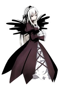Rating: Safe Score: 0 Tags: 1girl black_wings closed_mouth dress flower frilled_sleeves frills full_body hairband image juliet_sleeves long_hair long_sleeves looking_at_viewer ribbon rose simple_background solo standing suigintou very_long_hair white_background wide_sleeves wings User: admin