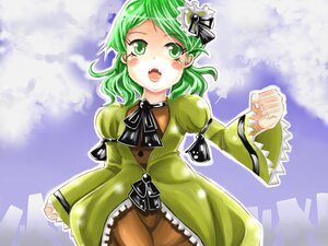 Rating: Safe Score: 0 Tags: 1girl bow dress green_eyes green_hair image kanaria long_sleeves open_mouth ribbon short_hair solo User: admin