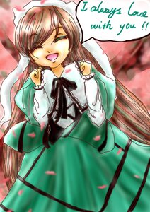 Rating: Safe Score: 0 Tags: 1girl ^_^ blurry brown_hair closed_eyes dress english_text hat image long_hair long_sleeves open_mouth ribbon smile solo suiseiseki very_long_hair User: admin