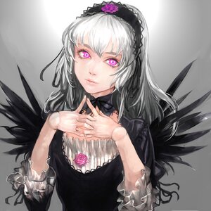 Rating: Safe Score: 0 Tags: 1girl black_dress black_wings commentary_request cuffs detached_collar doll_joints dress fidgeting flower frilled_sleeves frills gothic_lolita grey_background hairband handcuffs hands image joints lips lolita_fashion lolita_hairband long_hair long_sleeves looking_at_viewer pink_eyes rose rozen_maiden silver_hair solo suigintou touge_(kubiwa_tsuki) wings User: admin