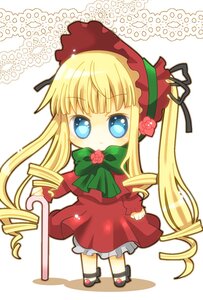 Rating: Safe Score: 0 Tags: 1girl blonde_hair blue_eyes bonnet bow bowtie chibi cup dress drill_hair flower full_body green_bow image long_hair long_sleeves looking_at_viewer pink_rose red_dress rose shinku sidelocks simple_background solo standing twin_drills twintails very_long_hair white_background User: admin