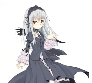 Rating: Safe Score: 0 Tags: 1girl black_dress black_ribbon cowboy_shot cross-laced_clothes dress frills hairband image juliet_sleeves long_hair long_sleeves looking_at_viewer puffy_sleeves red_eyes ribbon silver_hair simple_background smile solo suigintou white_background wings User: admin